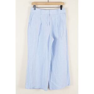 Ann Taylor High Waist Linen Blend Blue Wide Leg Pants Womens Sz 6P Curvy